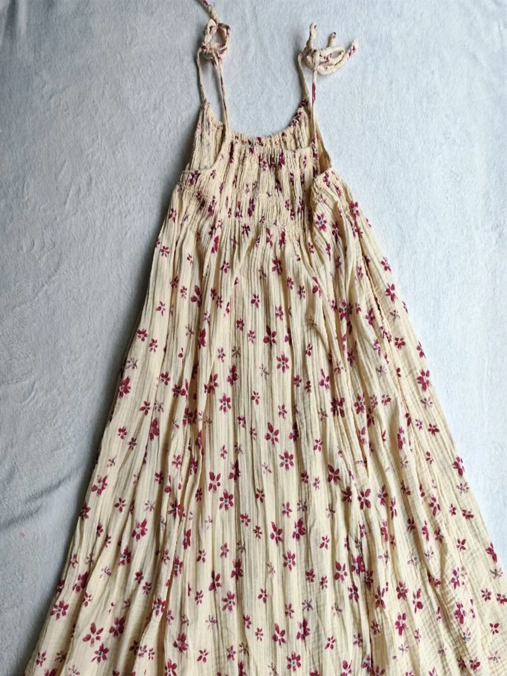 Free People Azure Midi Dress Floral Smocked Cotton Tie Strap Boho Sundress M - Picture 12 of 14